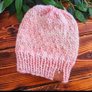 Super Chunky Pink Knit Beanie Adult Small Medium