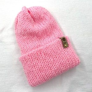 Bubblegum Pink Double Layer Knit Hat with Cuff